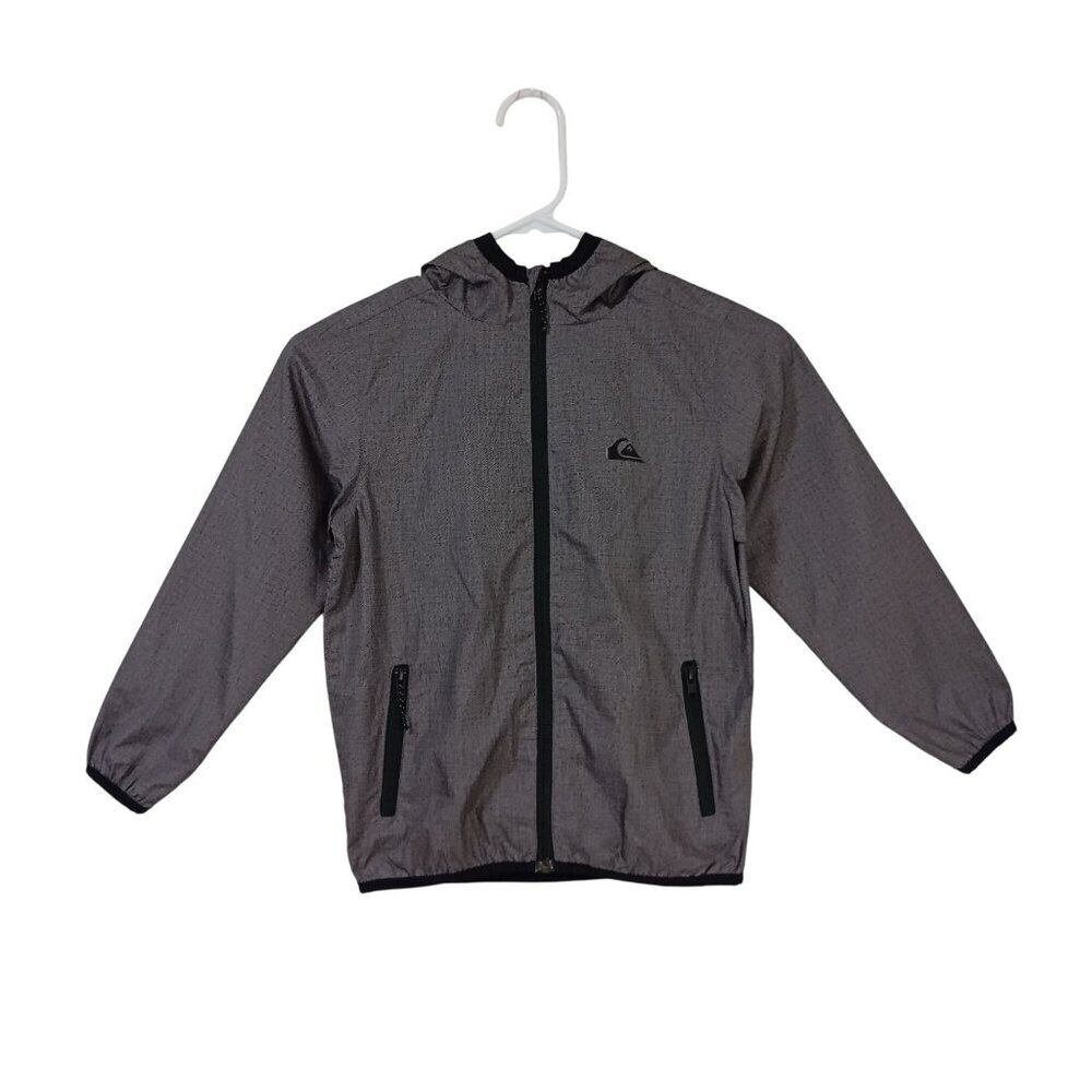 Quiksilver Jacket Boys Gray Full-Zip Hooded Windbreaker With Mesh Lining Size 7